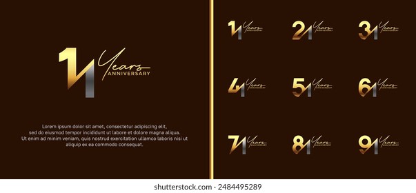 anniversary logo style set with gold and silver color can be use for celebration moment