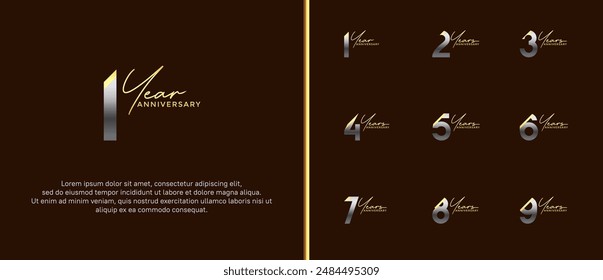 anniversary logo style set with gold and silver color can be use for celebration moment
