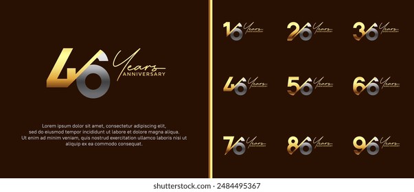 Jubiläums-Logo-Stil-Set mit Gold und Silber Farbe kann für Feier-Moment verwendet werden
