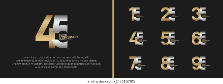 anniversary logo style set with gold and silver color can be use for celebration moment