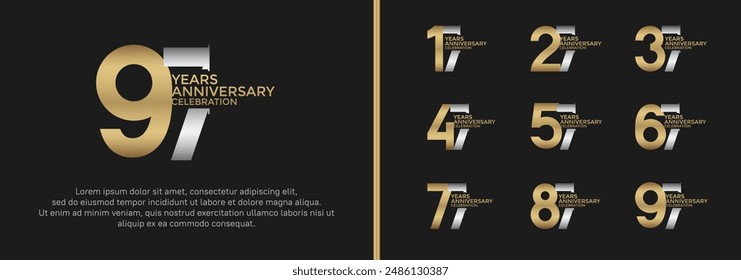 anniversary logo style set with gold and silver color can be use for celebration moment