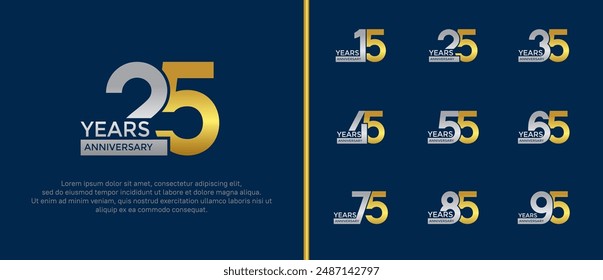 anniversary logo style set with gold and silver color can be use for celebration moment