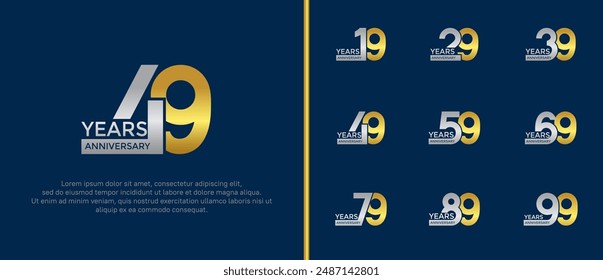 anniversary logo style set with gold and silver color can be use for celebration moment