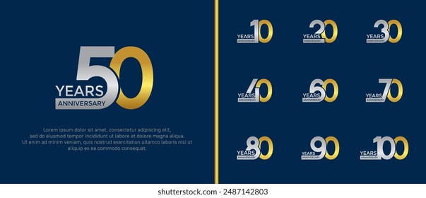 el estilo del logotipo del aniversario establecido con el color oro y plata se puede utilizar para el momento de la celebración