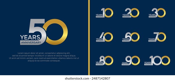 anniversary logo style set with gold and silver color can be use for celebration moment