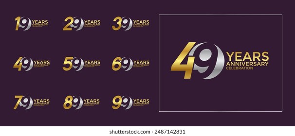 anniversary logo style set with gold and silver color can be use for celebration moment