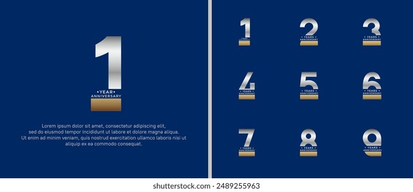 anniversary logo style set with gold and silver color can be use for celebration moment