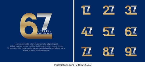 anniversary logo style set with gold and silver color can be use for celebration moment