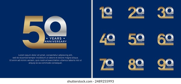 el estilo del logotipo del aniversario establecido con el color oro y plata se puede utilizar para el momento de la celebración