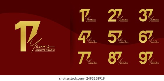 anniversary logo style set with gold color can be use for celebration moment