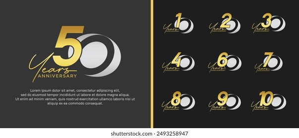 anniversary logo style set with gold and silver color can be use for celebration moment