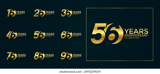 anniversary logo style set with gold color can be use for celebration moment