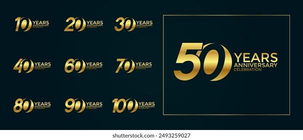 anniversary logo style set with gold color can be use for celebration moment