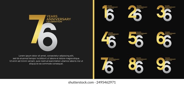 anniversary logo style set with gold and silver color can be use for celebration moment