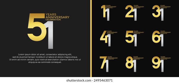 anniversary logo style set with gold and silver color can be use for celebration moment