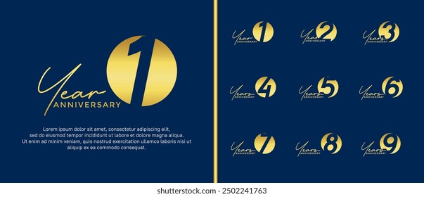 El estilo del logotipo del aniversario fijado con el color oro se puede utilizar para el momento de la celebración