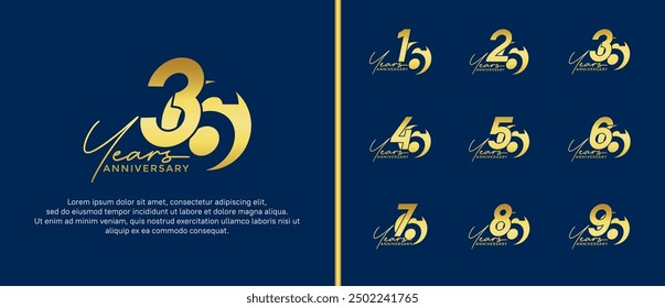 El estilo del logotipo del aniversario fijado con el color oro se puede utilizar para el momento de la celebración