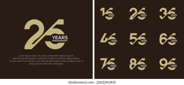 anniversary logo style set, gold and silver color with slash can be use for celebration moment