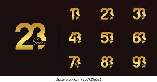 anniversary logo style set with gold color can be use for celebration moment