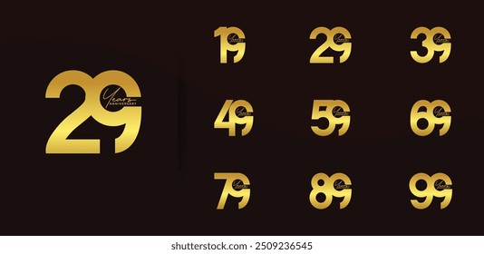 anniversary logo style set with gold color can be use for celebration moment