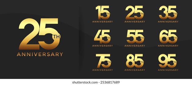anniversary logo style set with gold color can be use for celebration moment