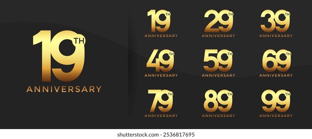 anniversary logo style set with gold color can be use for celebration moment