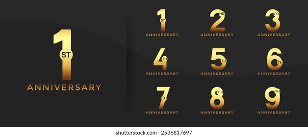 anniversary logo style set with gold color can be use for celebration moment