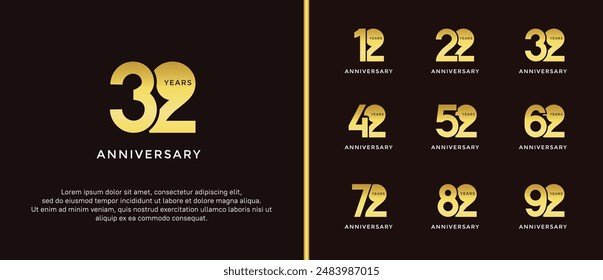 anniversary logo style set with golden color can be use for celebration moment