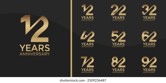 anniversary logo style set with golden color and slash can be use for celebration moment