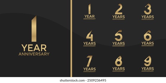 anniversary logo style set with golden color and slash can be use for celebration moment