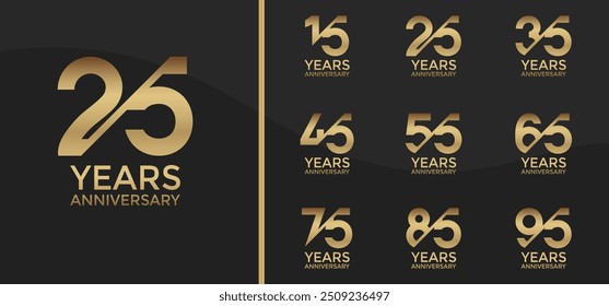 anniversary logo style set with golden color and slash can be use for celebration moment