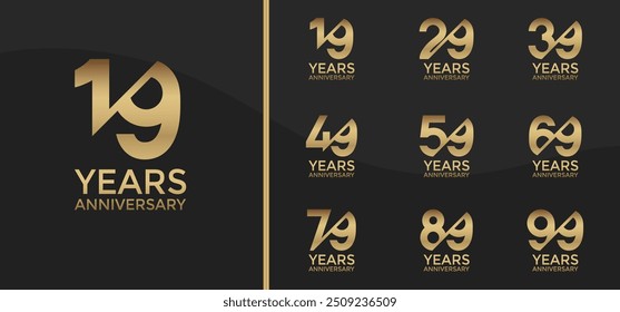 anniversary logo style set with golden color and slash can be use for celebration moment