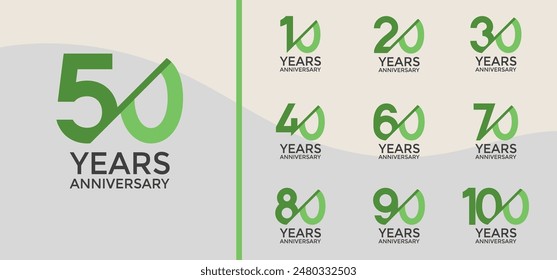 anniversary logo style set with green color and slash can be use for celebration moment