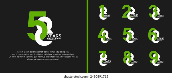 anniversary logo style set with green and white color can be use for celebration moment