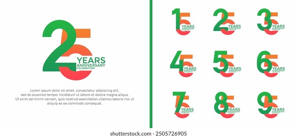 anniversary logo style set with green and orange color can be use for celebration moment