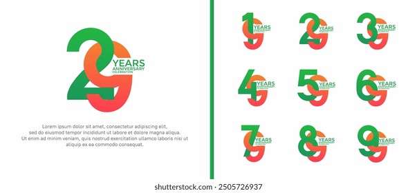 anniversary logo style set with green and orange color can be use for celebration moment