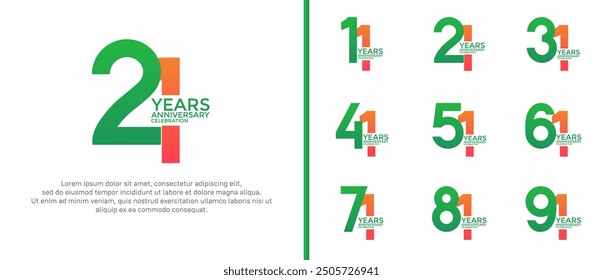 anniversary logo style set with green and orange color can be use for celebration moment
