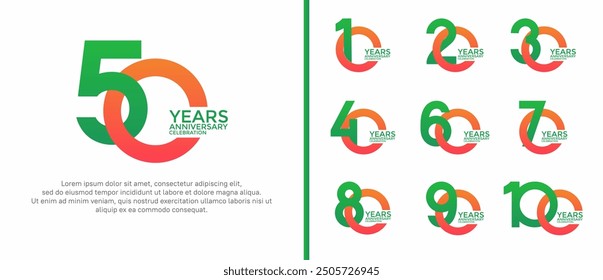 anniversary logo style set with green and orange color can be use for celebration moment