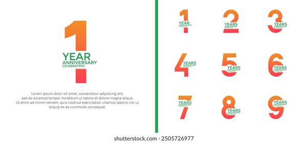 El estilo del logotipo del aniversario fijado con el color verde y naranja se puede utilizar para el momento de la celebración