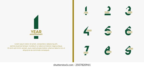 anniversary logo style set, green and brown color with slash can be use for celebration moment