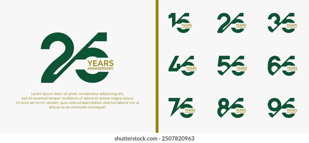 anniversary logo style set, green and brown color with slash can be use for celebration moment