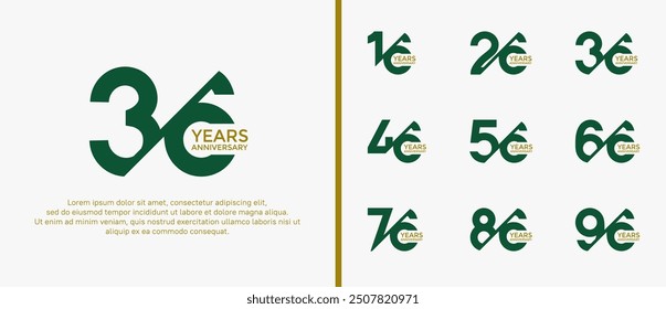 anniversary logo style set, green and brown color with slash can be use for celebration moment
