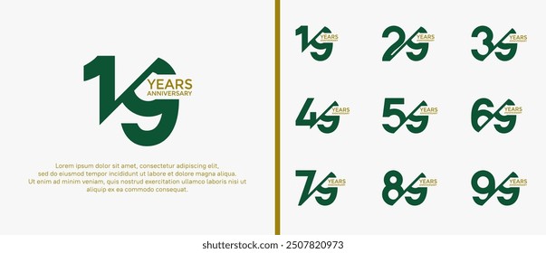 anniversary logo style set, green and brown color with slash can be use for celebration moment