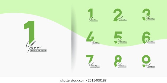 anniversary logo style set with green color can be use for celebration moment