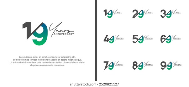 anniversary logo style set with green and black color can be use for celebration moment