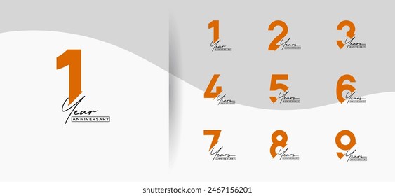 anniversary logo style set with orange color can be use for celebration moment