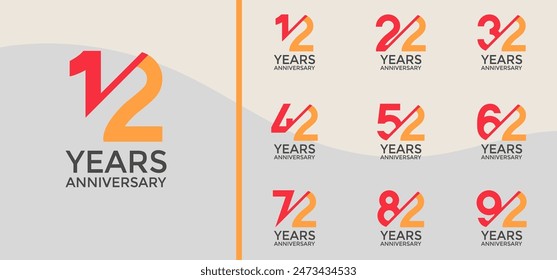 anniversary logo style set with orange, yellow color and slash can be use for celebration moment