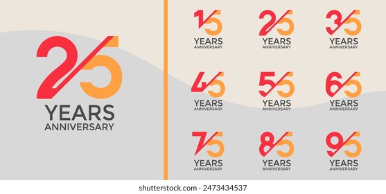 anniversary logo style set with orange, yellow color and slash can be use for celebration moment