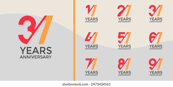 anniversary logo style set with orange, yellow color and slash can be use for celebration moment
