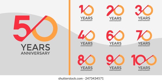 anniversary logo style set with orange, yellow color and slash can be use for celebration moment